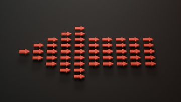 Illustration of arrows in an ascending, expanding formation.